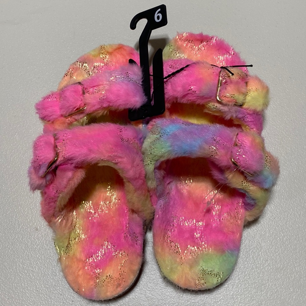 Rainbow Glitter slippers size 6